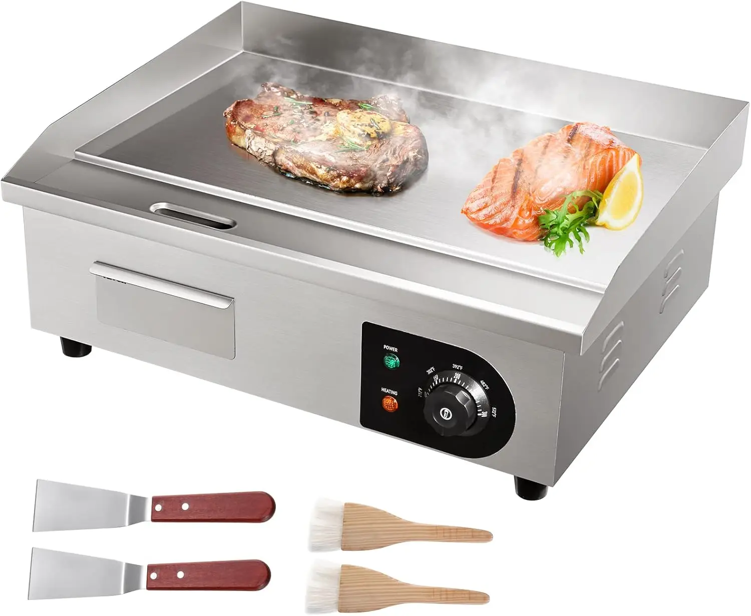 Electric Griddle Flat Top - 北欧業務用22インチ電気グリドル、1600Wカウンタートップフラットトップ、鉄板焼きグリルステンレススチール、鉄製調理プレート付き