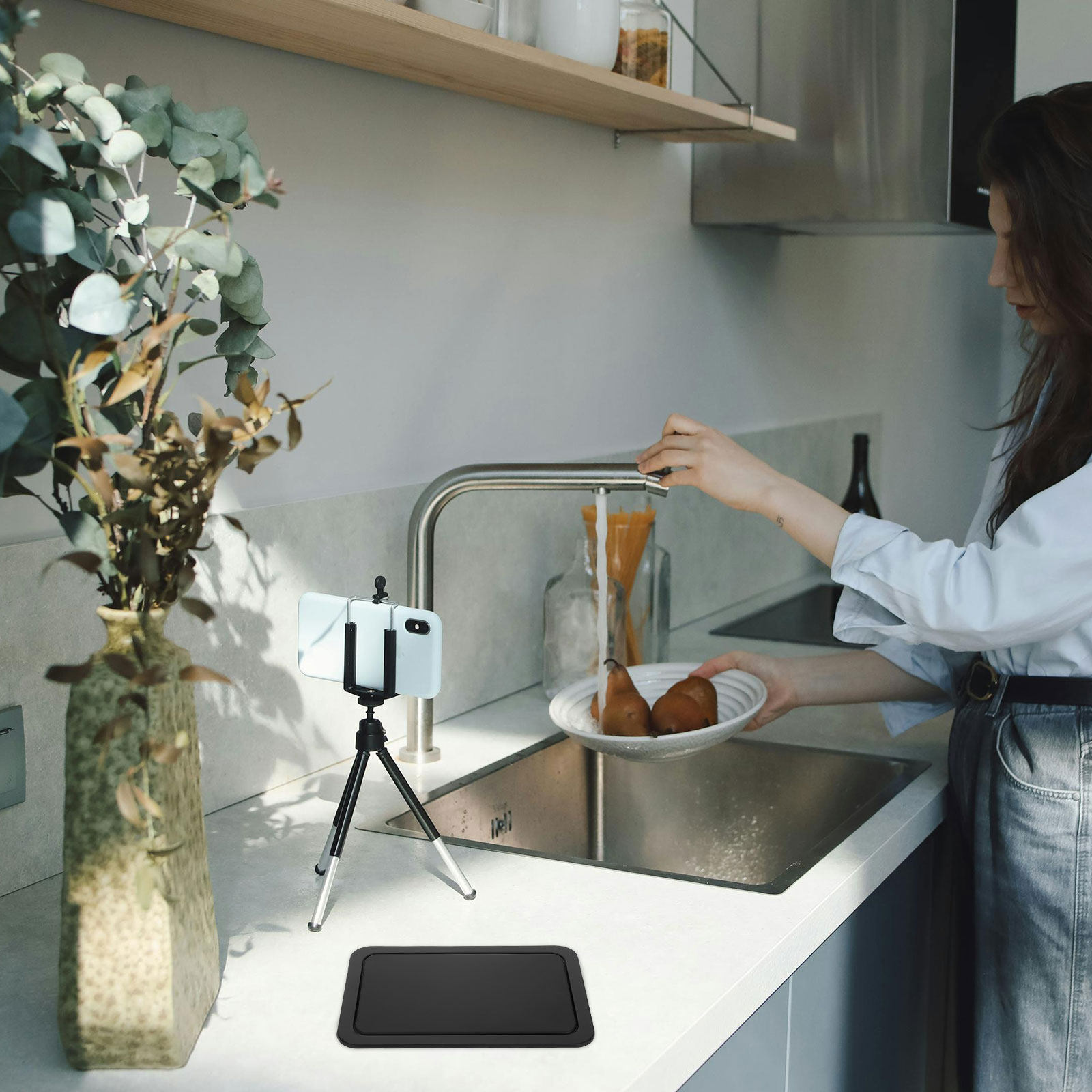 Commercial Kitchen Garbage Can - 埋め込み式ステンレス製ゴミ箱蓋、カウンタートップ用長方形スイングフラップカバー、商業オフィスキッチン用ゴミリサイクル缶