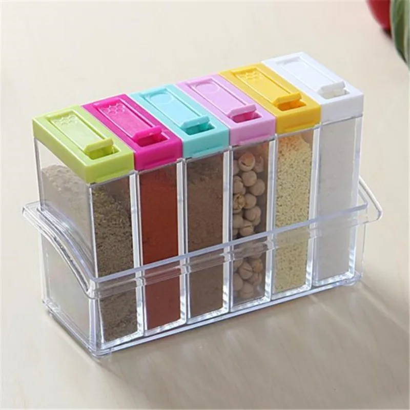 Commercial Kitchen Utensil Organizer - 透明調味料 6 グリッド調味料ボックス 6 個セットキッチン用品ペットボトル塩 MSG