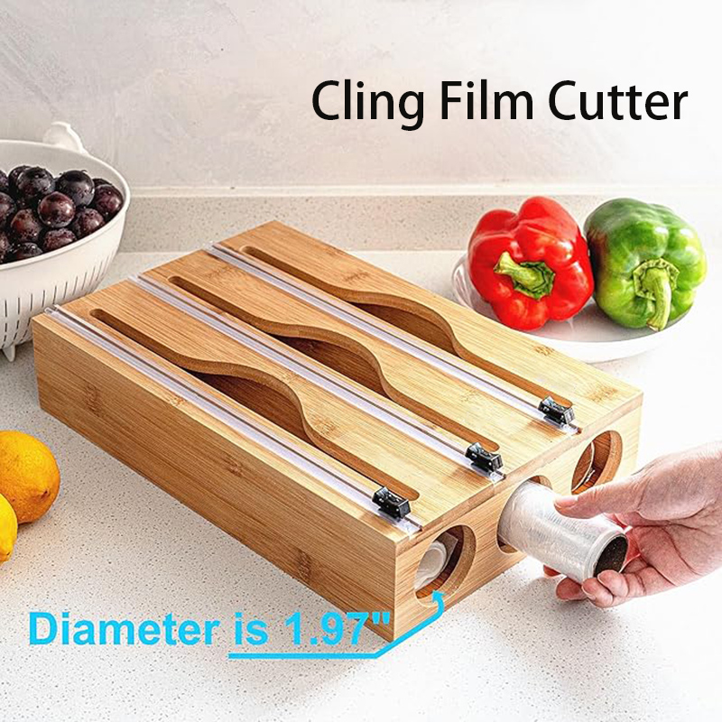 Commercial Kitchen Utensil Organizer - 3 in 1竹製ホイルラップカッティングボックス壁掛け収納バッグオーガナイザー家庭用キッチン包装ディスペンサーカッティングボックス