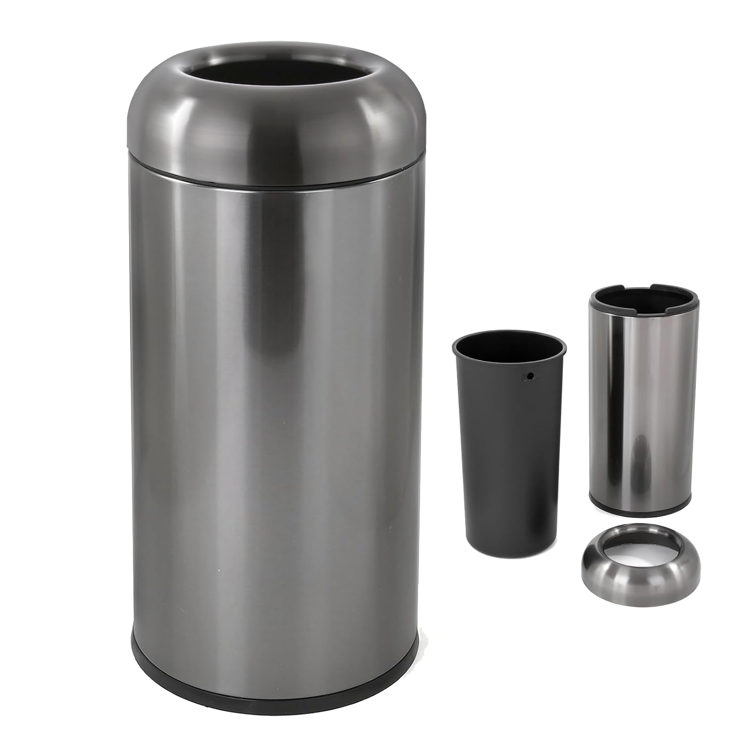 Commercial Kitchen Garbage Can - ダークシルバー 16ガロン 大型業務用ゴミ箱、キッチン、屋外、オフィス、公共スペースの廃棄物収集用頑丈な金属製ゴミ箱