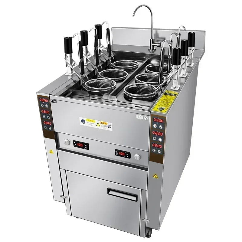 Commercial Kitchen Boiler - 自動昇降式パスタクッカー（6バスケット付き）麺ボイラー 電気/ガス式 業務用レストラン厨房調理機器