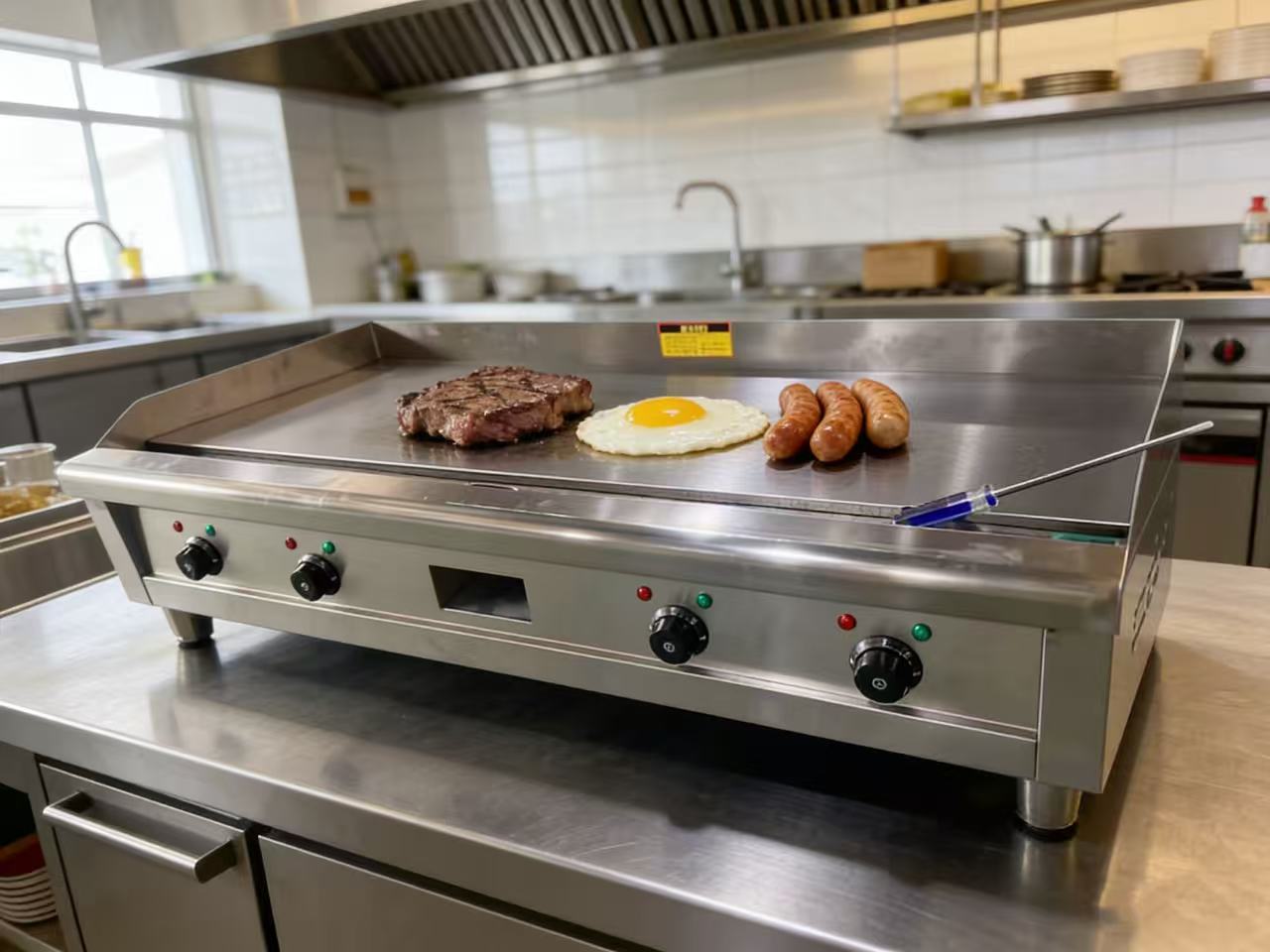 Electric Griddle Flat Top - 温度調節可能な業務用電気グリドルグリル、頑丈なステンレス製フラットトップBBQグリドル、バーガーやソーセージのBBQに最適