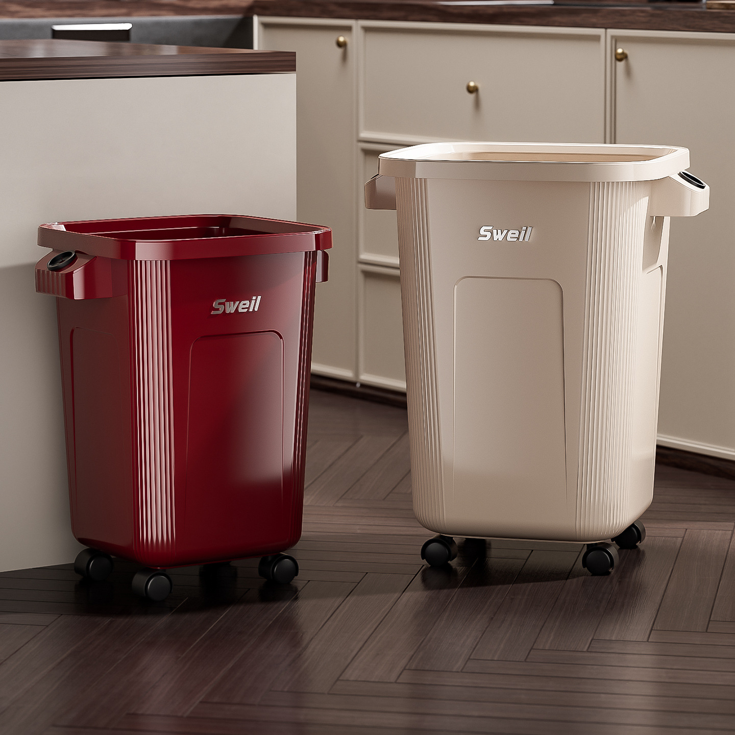 Commercial Kitchen Garbage Can - 大型キャスター付きゴミ箱、業務用厨房廃棄物用ゴミ箱、レストランやリビングルームに最適な、お手入れ簡単で頑丈で耐久性のあるゴミ箱