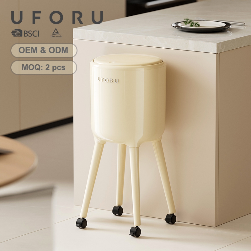 Commercial Kitchen Trash Can - UFORU背高型ゴミ箱（車輪付き、腰をかがめずに使えるデザイン、蓋付き、防臭、キッチン・リビングルーム用）