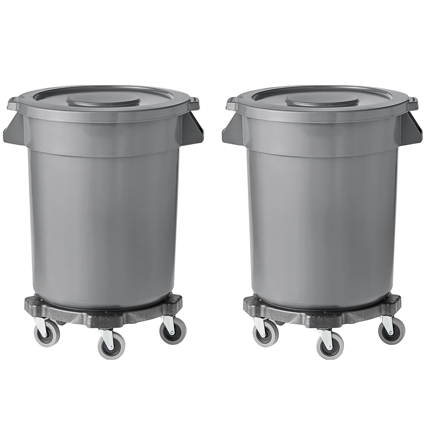 Commercial Kitchen Garbage Can - 2個パック 32ガロン グレー 丸型 業務用ゴミ箱 蓋とドーリー付き