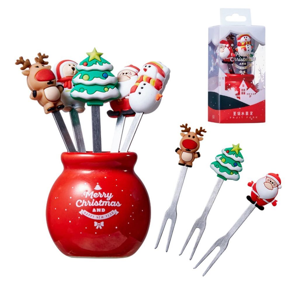 Commercial Kitchen Knife Holder - 1セットクリスマスツリーステンレス鋼デザートフルーツフォークホルダーセットミニかわいいサラダ食品カトラリー食器キッチンガジェット
