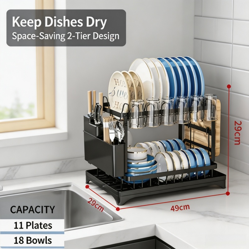 Commercial Kitchen Knife Holder - 2段式食器乾燥ラック キッチンボウル水切りラック 台所用品乾燥ラック 箸・ナイフ・フォーク・コップ収納ホルダー 2段