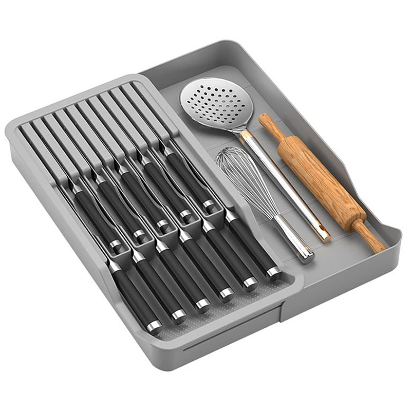 Commercial Kitchen Knife Holder - 拡張可能なオーガナイザー付きナイフブロックホルダー、キッチンカウンタートップ用収納トレイ、格納式引き出しインサート
