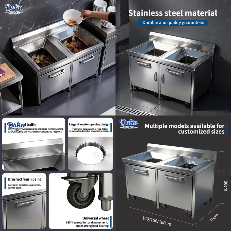 Commercial Kitchen Garbage Can - 業務用ステンレス製304プルアウト式ゴミ箱キャビネット、シンク下キッチン用ゴミ箱、頑丈な移動式ゴミキャビネット