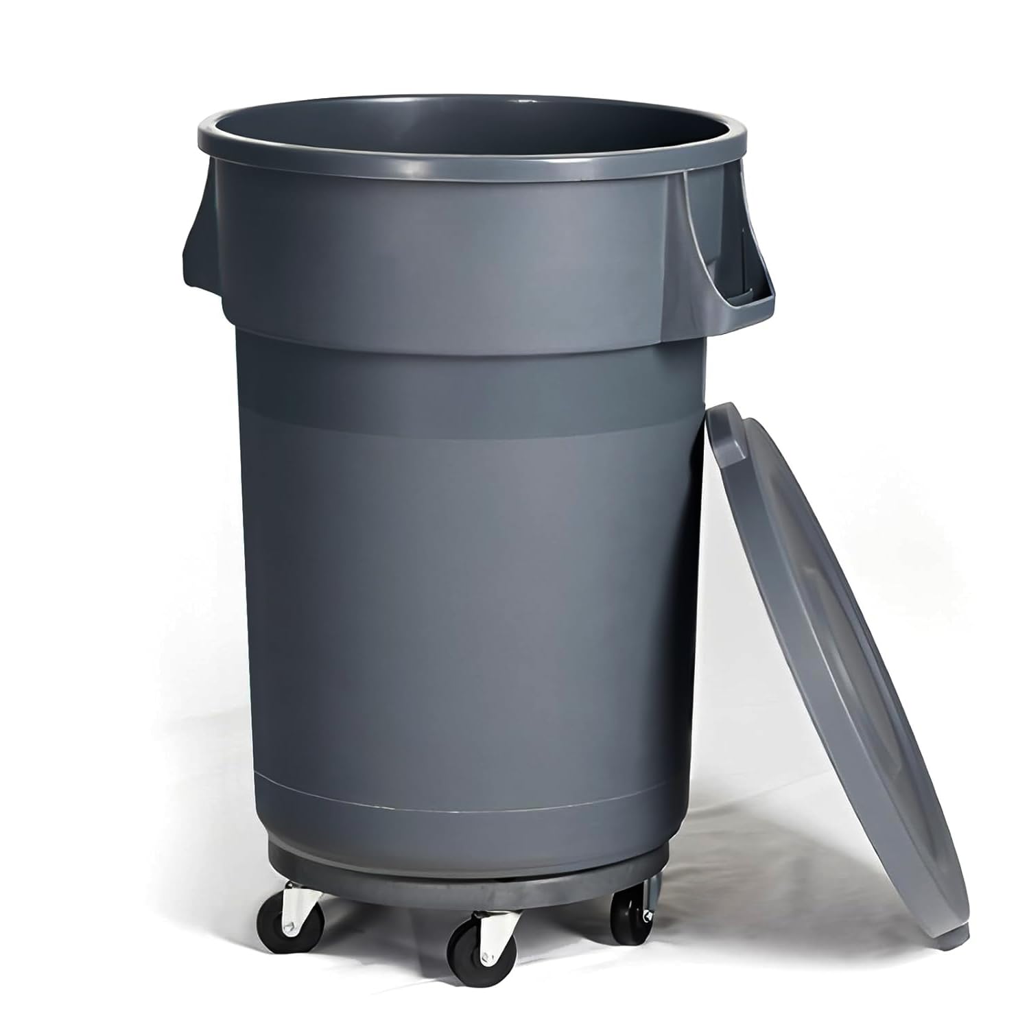 Commercial Kitchen Trash Can - 32ガロン屋外用ゴミ箱、頑丈な業務用ゴミ箱、蓋と回転式ホイール付き、キッチン、レストラン、中庭、庭用大型ゴミ箱、黒