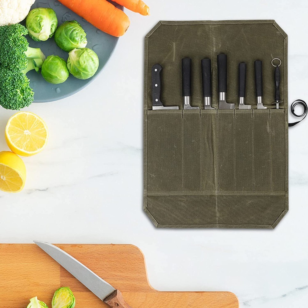 ウェットワックスキャンバスナイフ収納袋シェフナイフホルダーキ - Commercial Kitchen Knife Holder のレビューと価格
