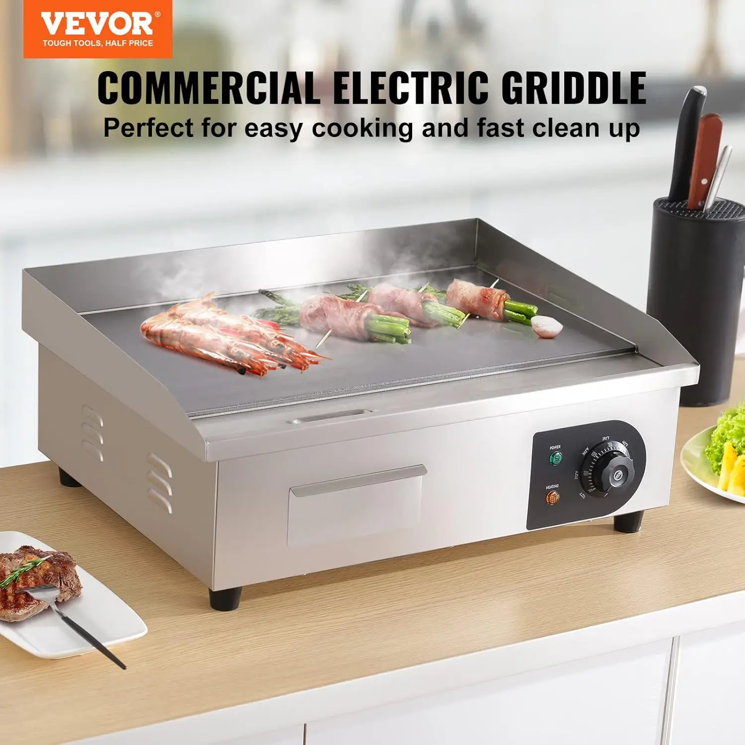 北欧業務用22インチ電気グリドル、1600Wカウンタートップ - Electric Griddle Flat Top のレビューと価格