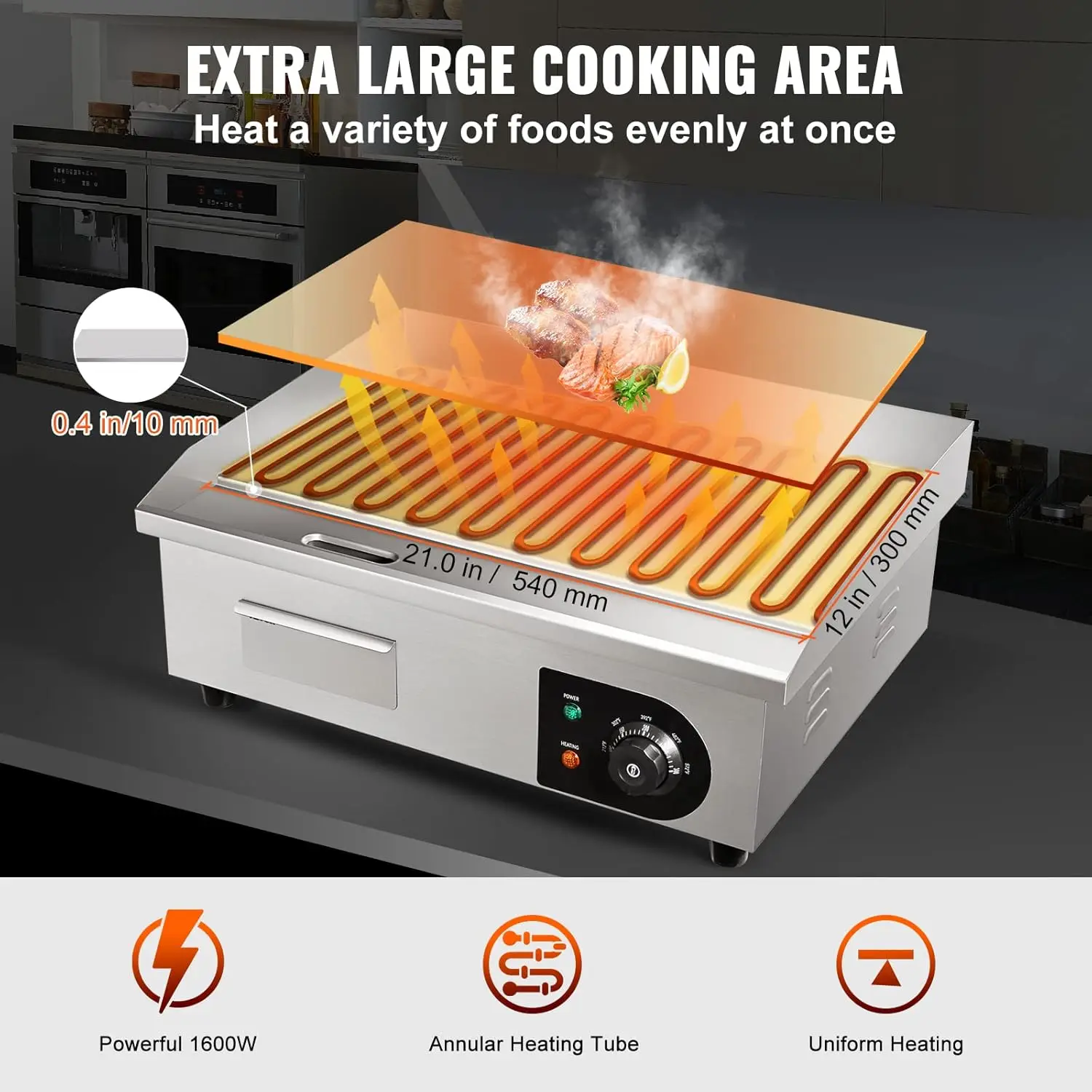 北欧業務用22インチ電気グリドル、1600Wカウンタートップ - Electric Griddle Flat Top のレビューと価格