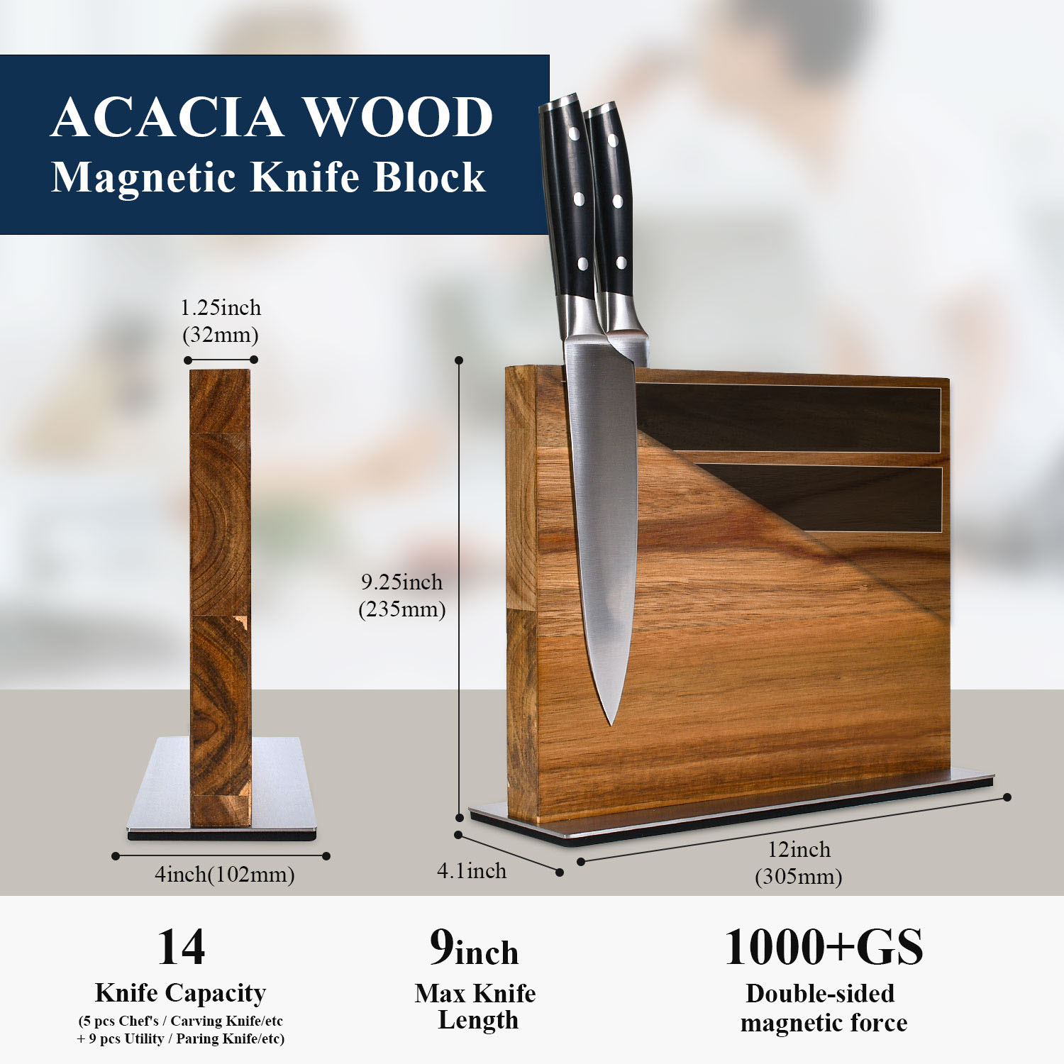 高品質磁気ナイフブロック強力な両面アカシア材磁気ナイフホルダ - Commercial Kitchen Knife Holder のレビューと価格