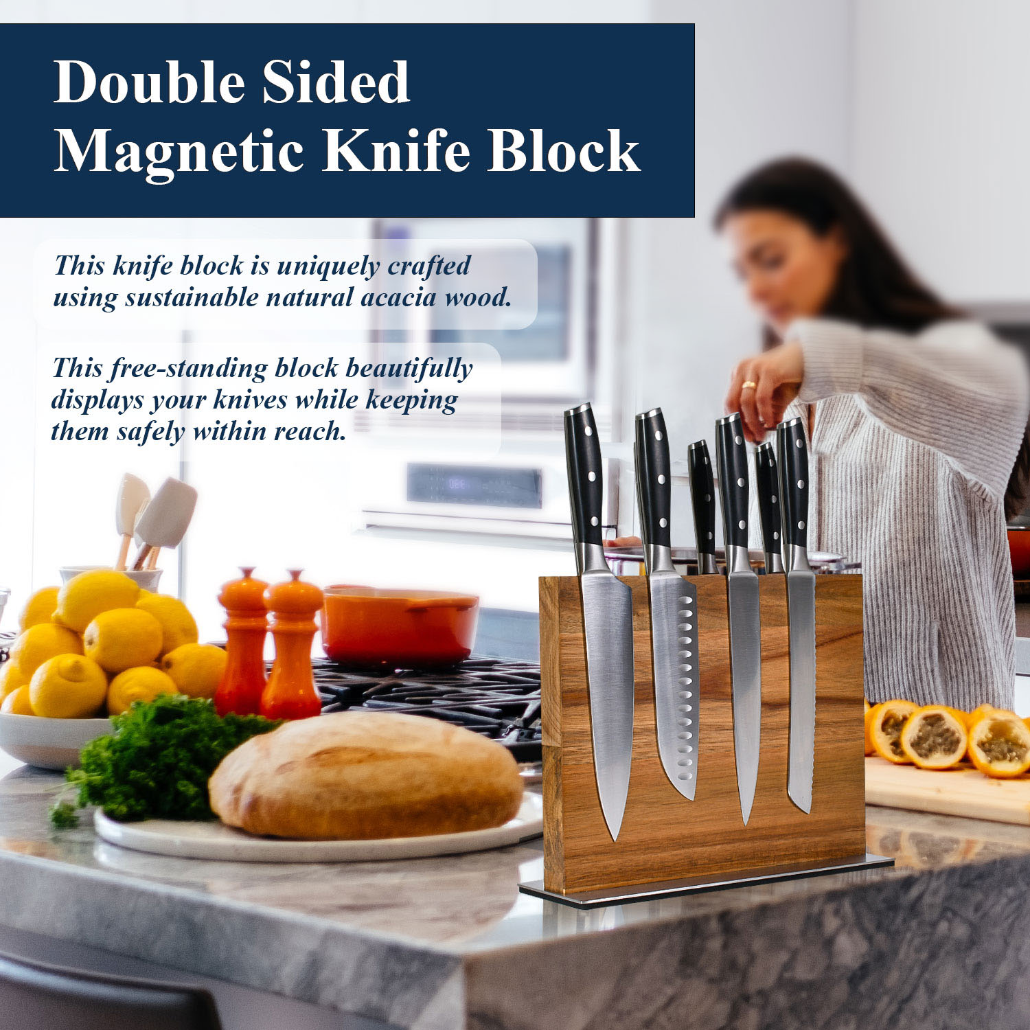 高品質磁気ナイフブロック強力な両面アカシア材磁気ナイフホルダ - Commercial Kitchen Knife Holder のレビューと価格