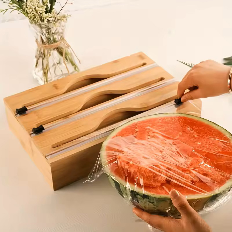 3 in 1竹製ホイルラップカッティングボックス壁掛け収納バ - Commercial Kitchen Utensil Organizer のレビューと価格