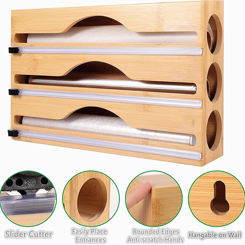 3 in 1竹製ホイルラップカッティングボックス壁掛け収納バ - Commercial Kitchen Utensil Organizer のレビューと価格