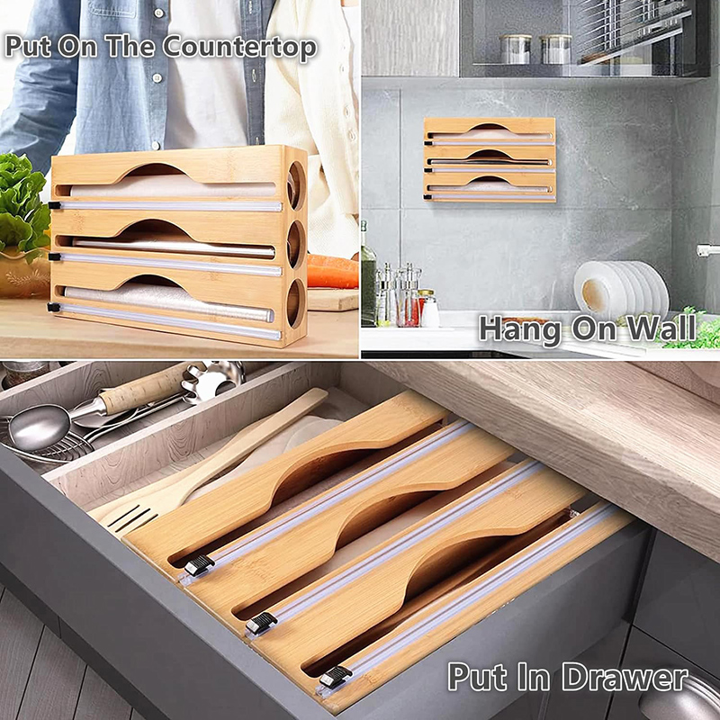 3 in 1竹製ホイルラップカッティングボックス壁掛け収納バ - Commercial Kitchen Utensil Organizer のレビューと価格
