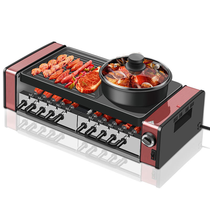 家庭用電気グリル串焼き機ノンスティックグリルトレイ無煙鍋多機 - Electric Griddle Flat Top のレビューと価格