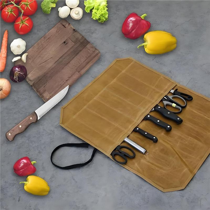 ワックスキャンバス製シェフナイフロール、複数の収納スロット、 - Commercial Kitchen Knife Holder のレビューと価格