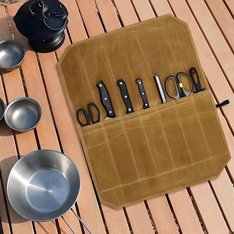 ワックスキャンバス製シェフナイフロール、複数の収納スロット、 - Commercial Kitchen Knife Holder のレビューと価格