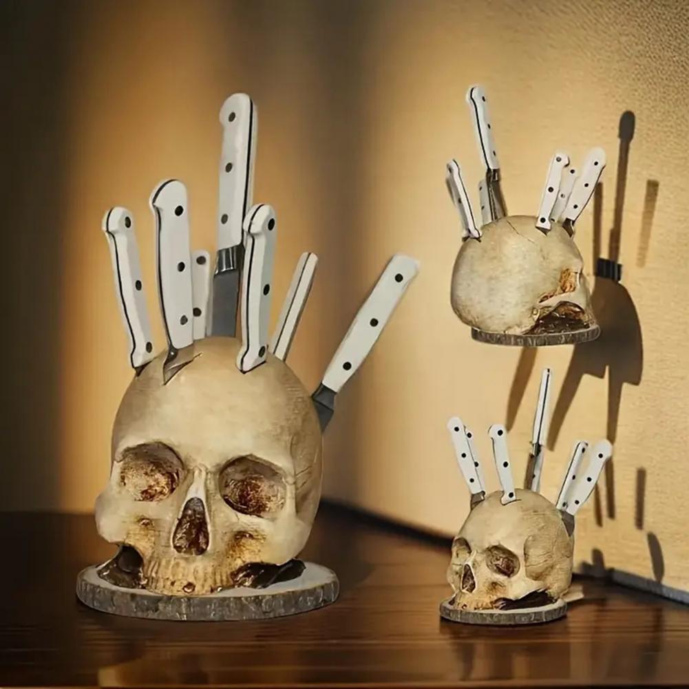 頭蓋骨型のナイフホルダー、骨の質感のあるダークホラーキッチン - Commercial Kitchen Knife Holder のレビューと価格