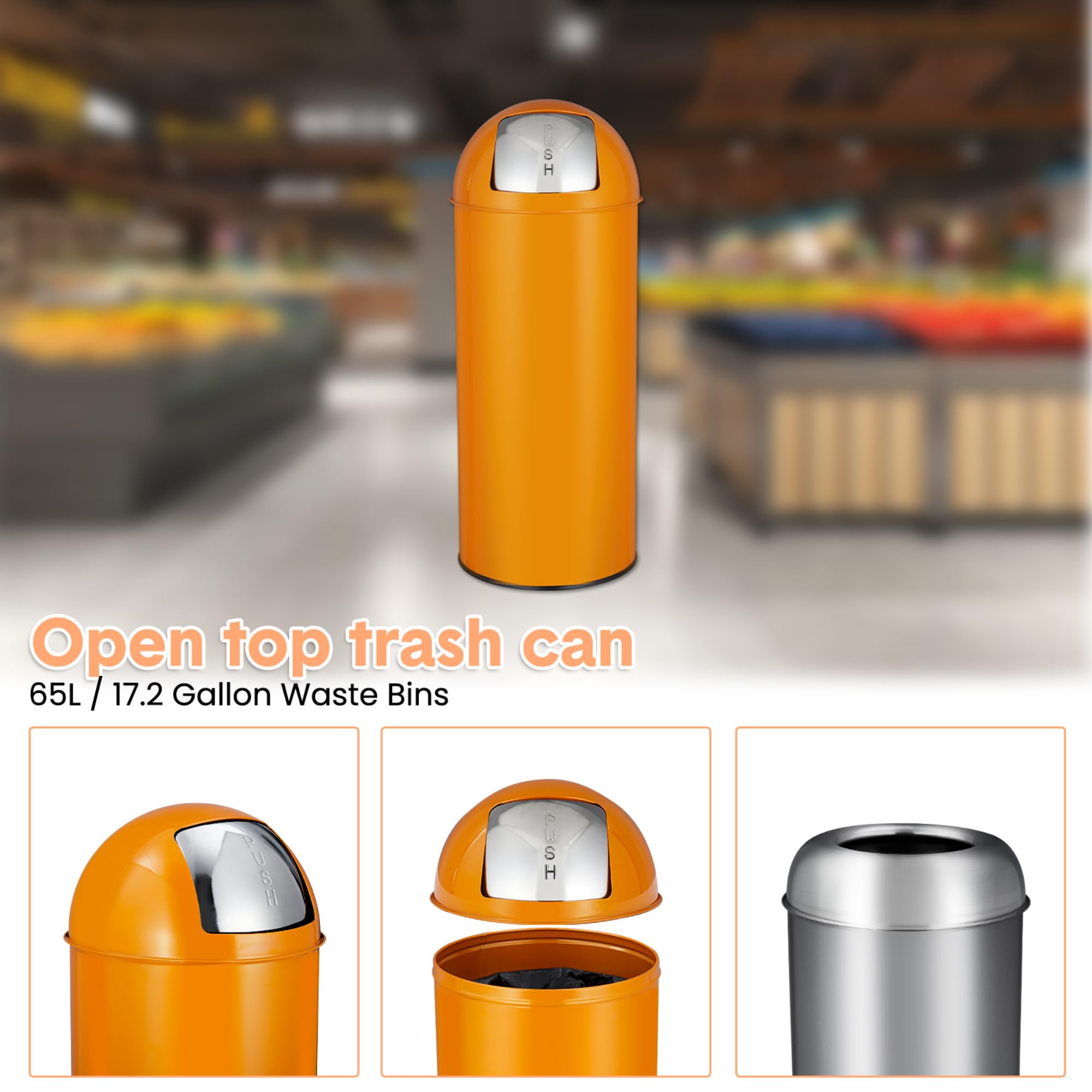 65リットルプッシュ蓋式ゴミ箱、17ガロンつや消しステンレス - Commercial Kitchen Garbage Can のレビューと価格