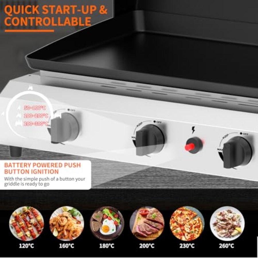 4バーナーガスグリドル（蓋付き）-30インチ屋外プロパングリ - Electric Griddle Flat Top のレビューと価格