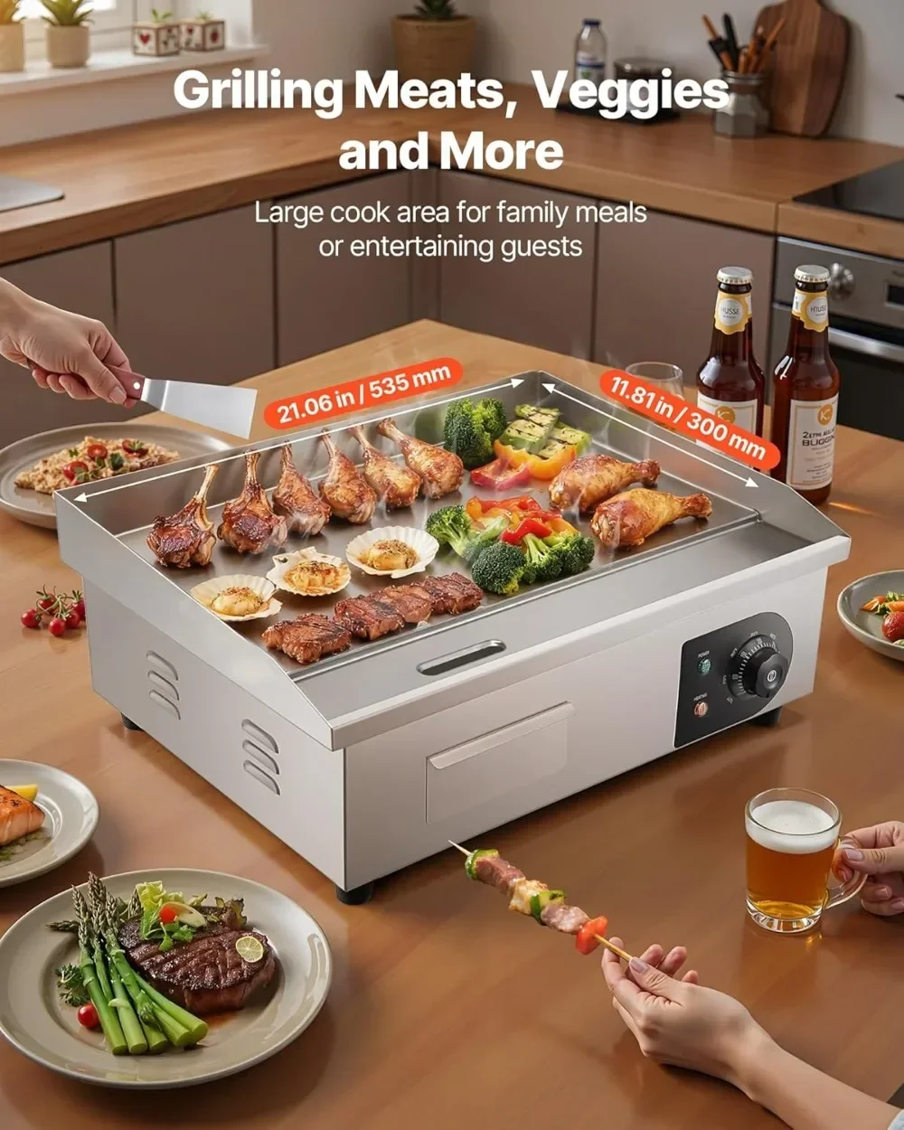 売れ筋業務用電気グリドル1750W、21x11.8インチステ - Electric Griddle Flat Top のレビューと価格