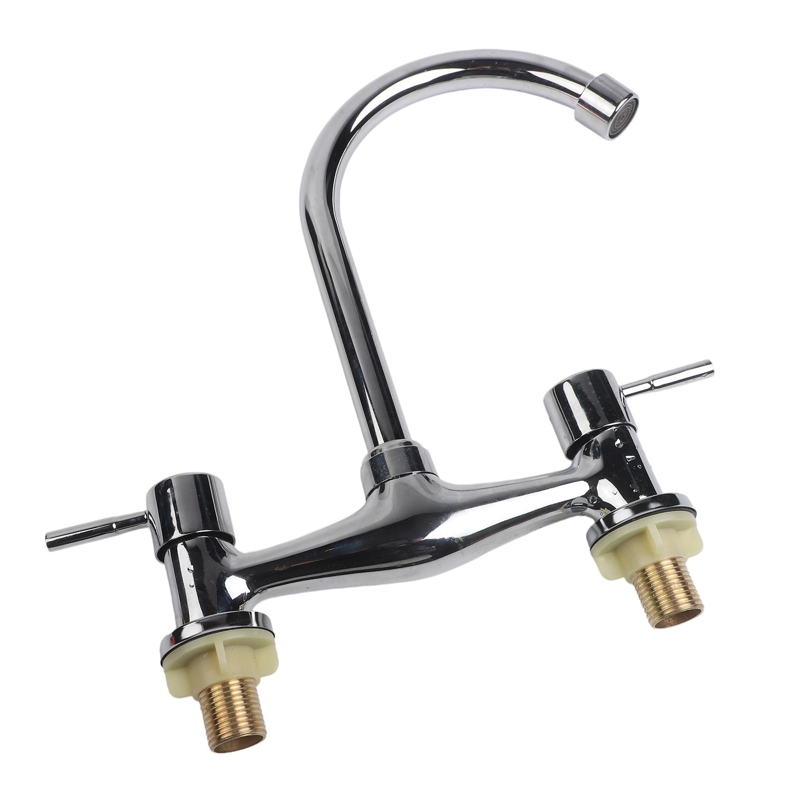 モダンなダブルレバークロームキッチンシンク温冷混合水栓2穴デ - Commercial Kitchen Taps のレビューと価格