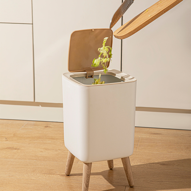 10L ホワイト木製ゴミ箱 蓋付き、背の高い脚付きペダル式ゴ - Commercial Kitchen Trash Can のレビューと価格