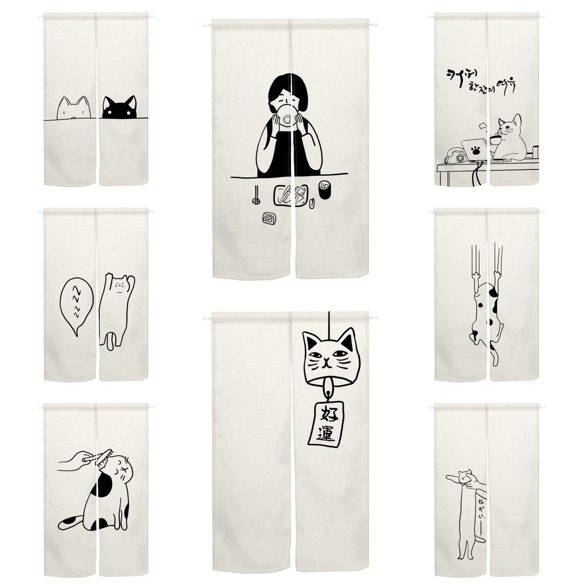 和風ドアカーテン、漫画猫仕切り、キッチン、リビングルーム、玄 - Commercial Kitchen Canopy のレビューと価格