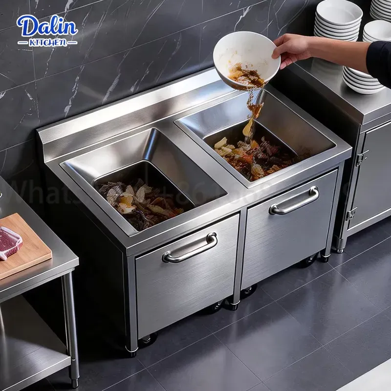 業務用ステンレス製304プルアウト式ゴミ箱キャビネット、シン - Commercial Kitchen Garbage Can のレビューと価格