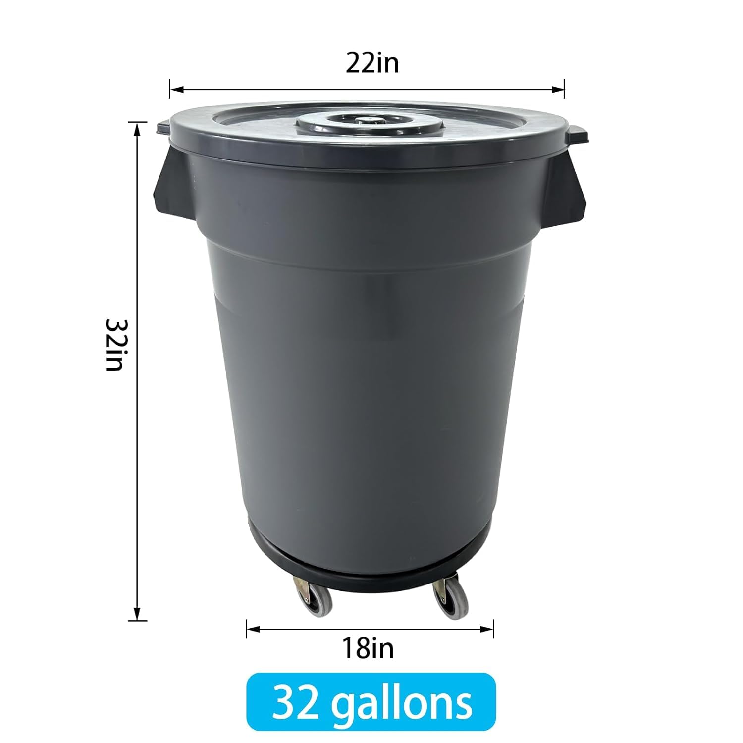 32ガロン屋外用ゴミ箱、頑丈な業務用ゴミ箱、蓋と回転式ホイー - Commercial Kitchen Trash Can のレビューと価格